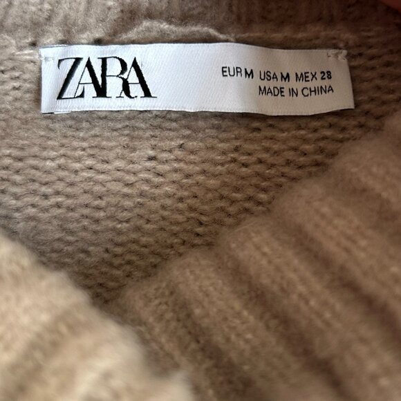 Zara Beige Puff Sleeve Cropped Turtleneck Sweater Ribbed Knit Trendy Top Size M - Picture 12 of 13